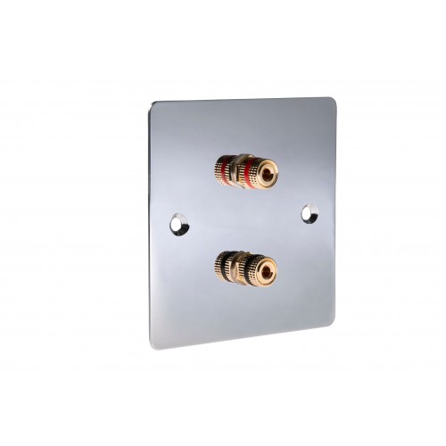 Chrome Polished Flat plate 2 Binding Post Speaker Wall Plate 2